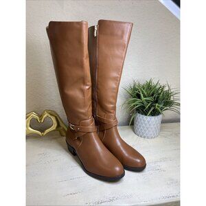 Liz Claiborne LC Tarla Knee High Boots Brown Size 11M Faux Leather Riding Style
